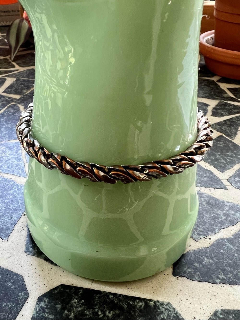Vintage Etienne Aigner multi tone copper and silver finished braided bracelet.